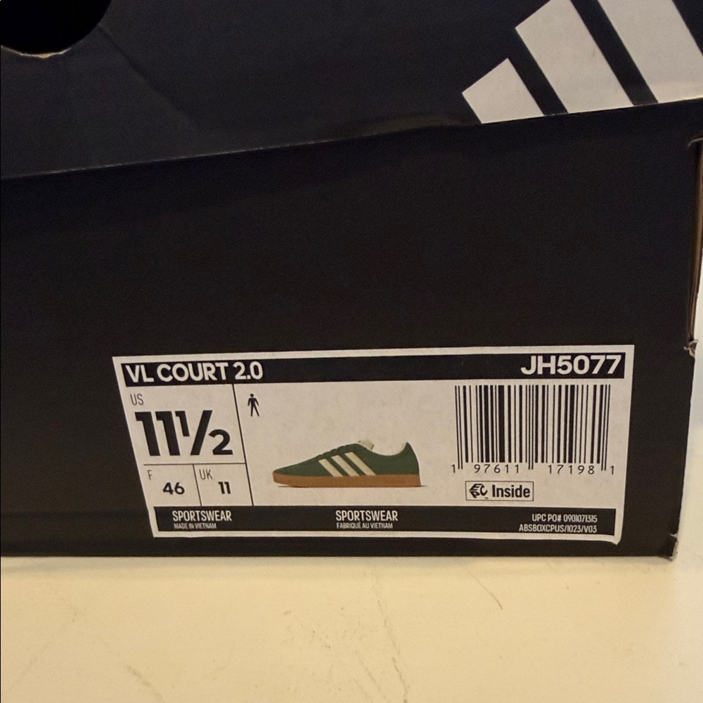 Adidas VL Court 2.0 Green Suede Low-Top Sneakers w/Gum Sole Mens 11.5 New w/Box - Picture 10 of 10